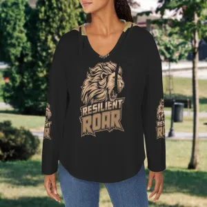 Women's V Neck Long Sleeve Drawstring Pocket Pullover Hoodies