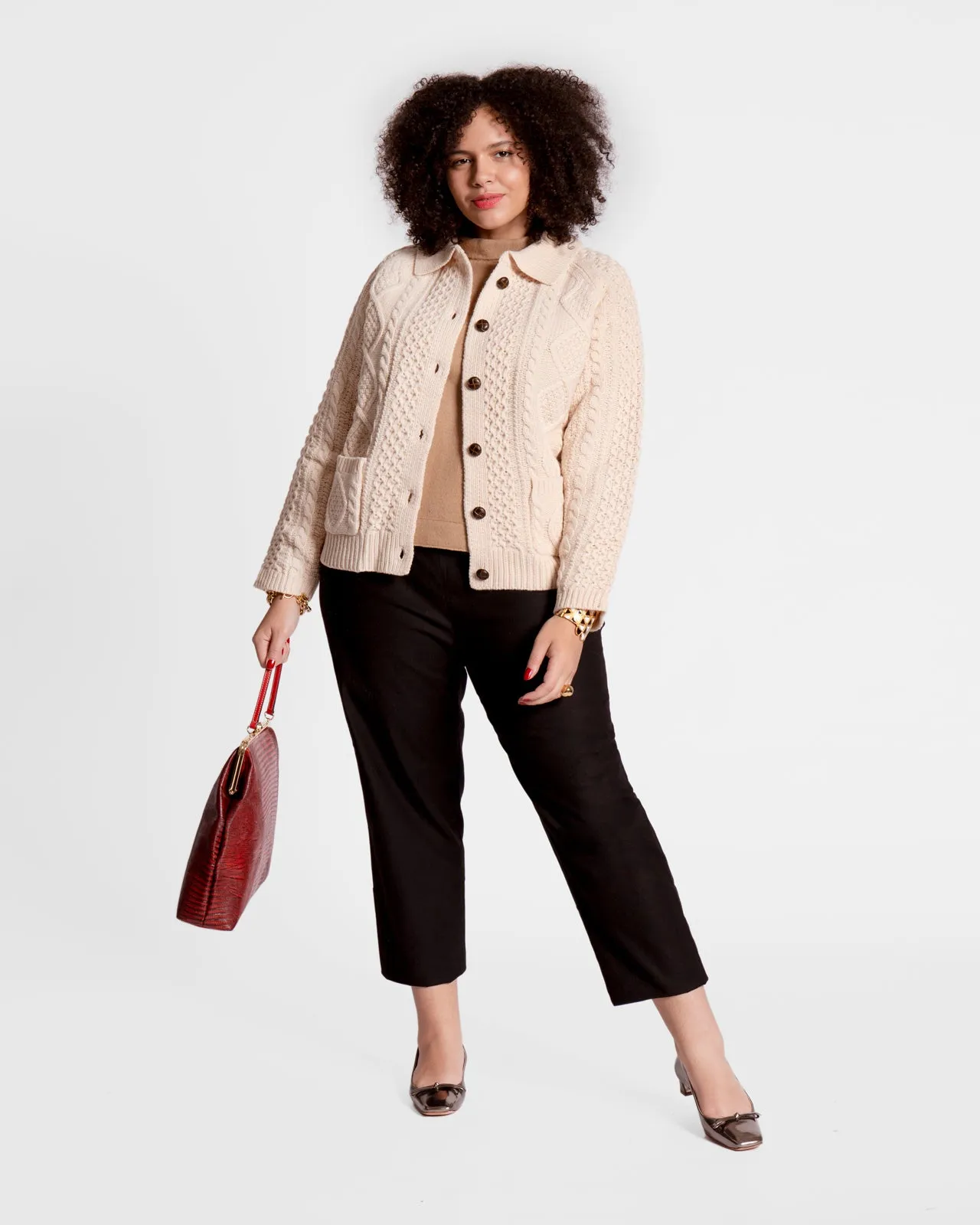 Wool Fisherman Cardigan Sweater - Natural