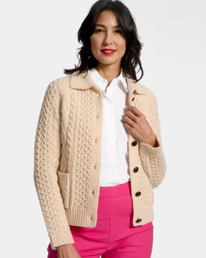 Wool Fisherman Cardigan Sweater - Natural