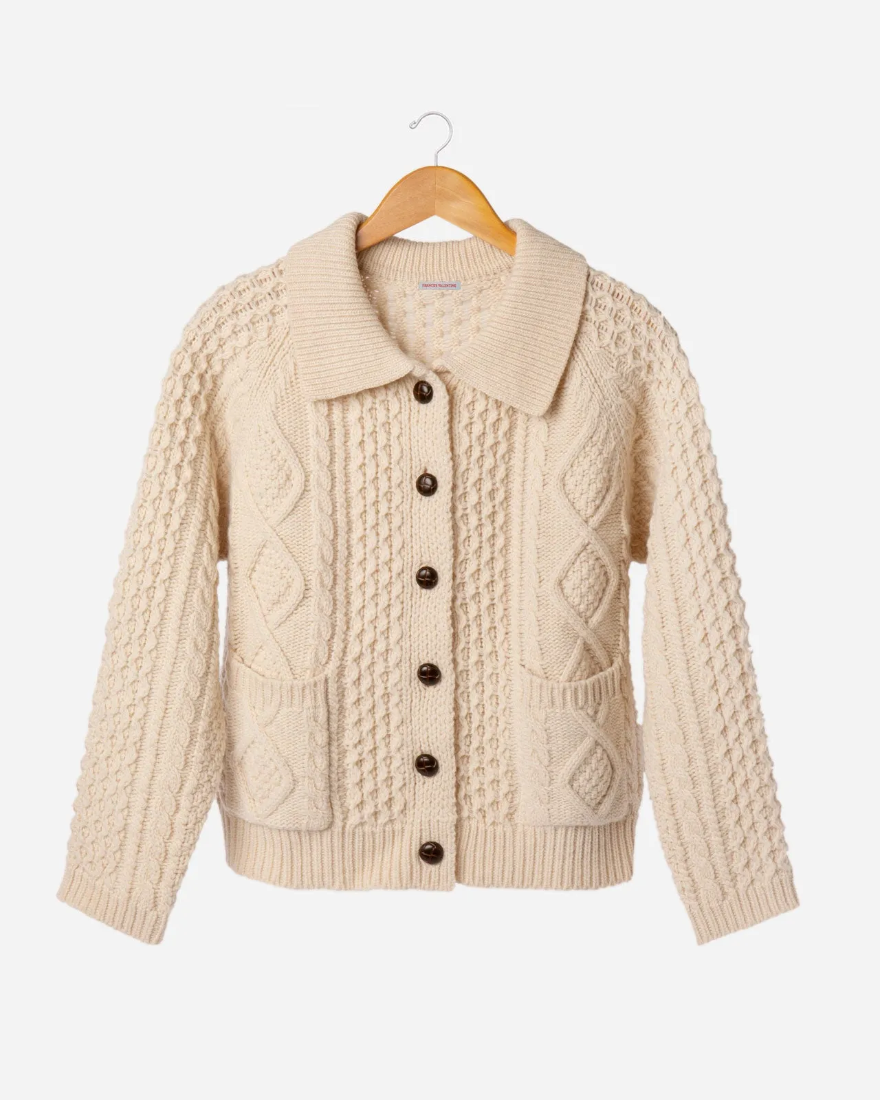 Wool Fisherman Cardigan Sweater - Natural