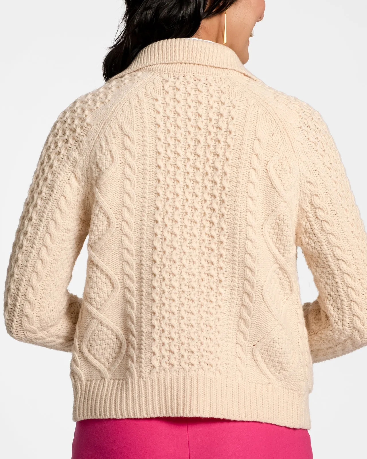Wool Fisherman Cardigan Sweater - Natural