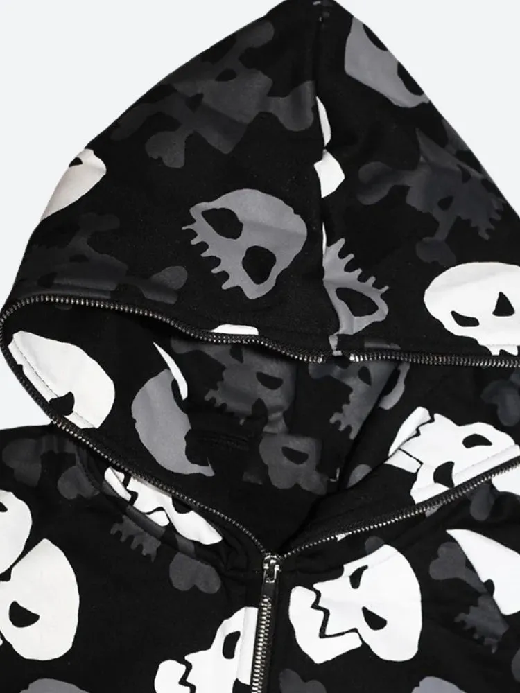 Y2K Goth Skull Full Zip Up Hoodie