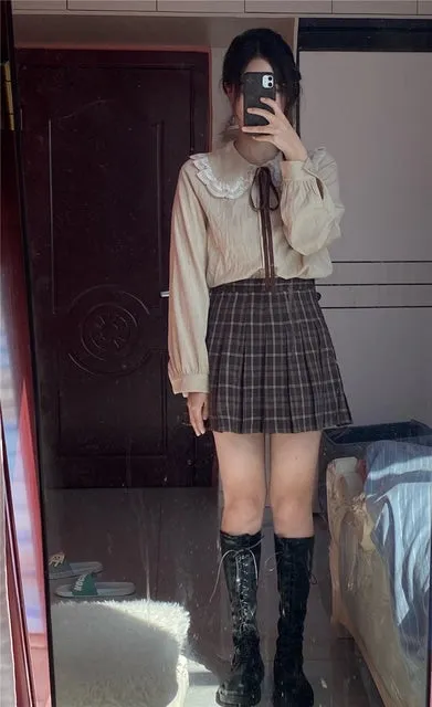 Y2K Preppy Style High Waist Pleated Plaid Skirt