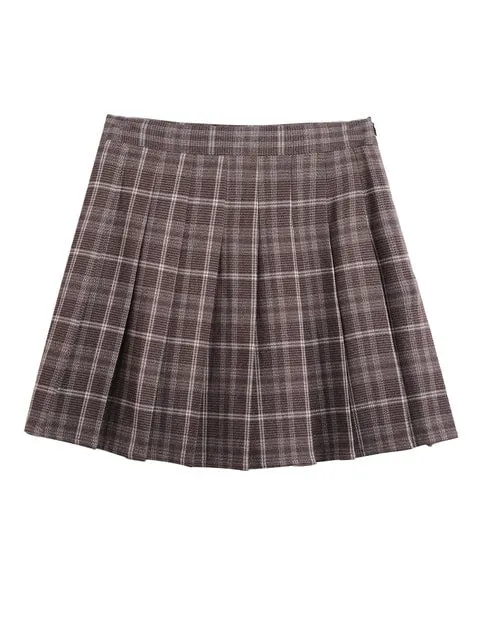 Y2K Preppy Style High Waist Pleated Plaid Skirt