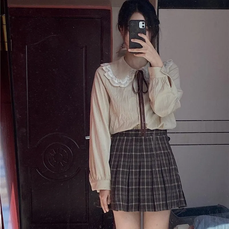 Y2K Preppy Style High Waist Pleated Plaid Skirt