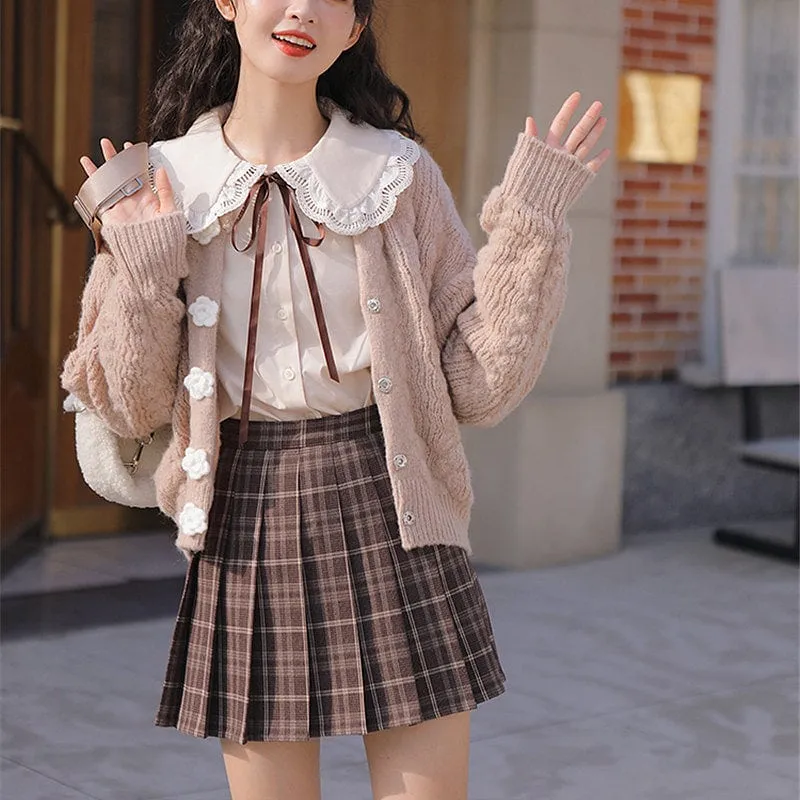 Y2K Preppy Style High Waist Pleated Plaid Skirt