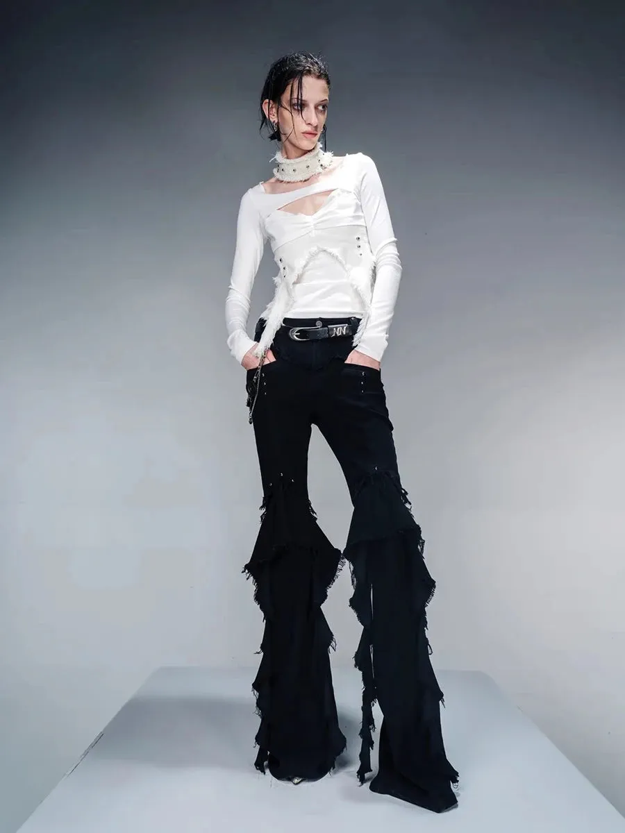 Y2K Ruffled Flare Jeans