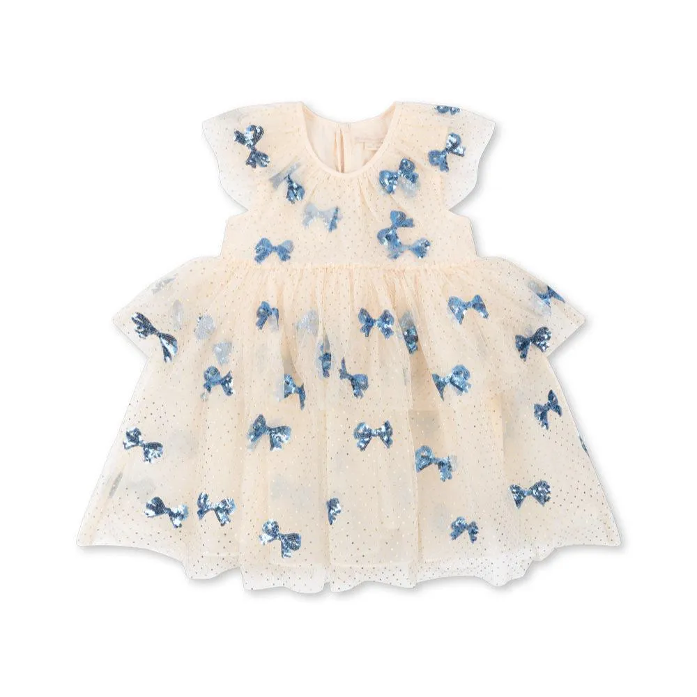 Yvonne Embroidered Sequin Bow Print Tulle Party Dress