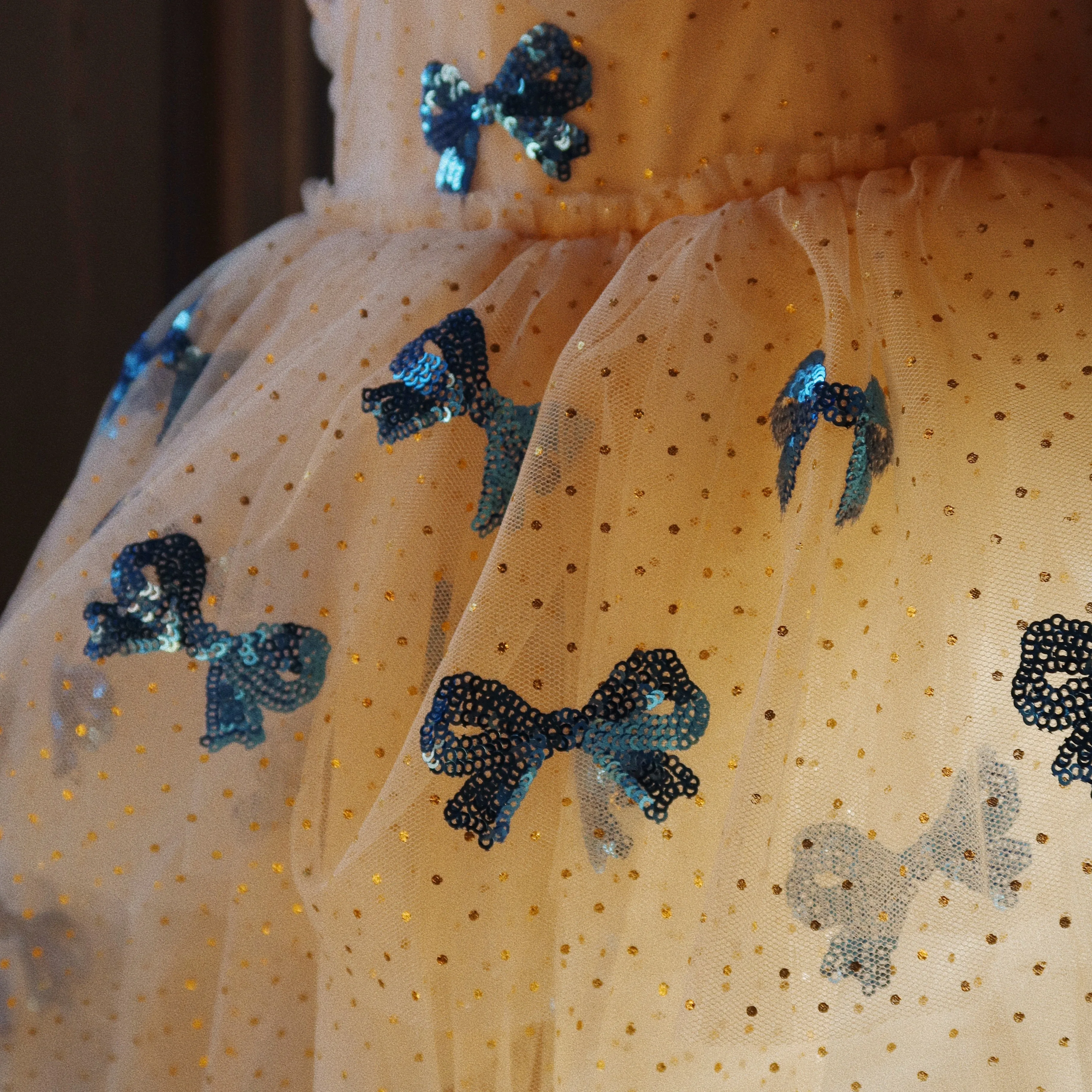 Yvonne Embroidered Sequin Bow Print Tulle Party Dress