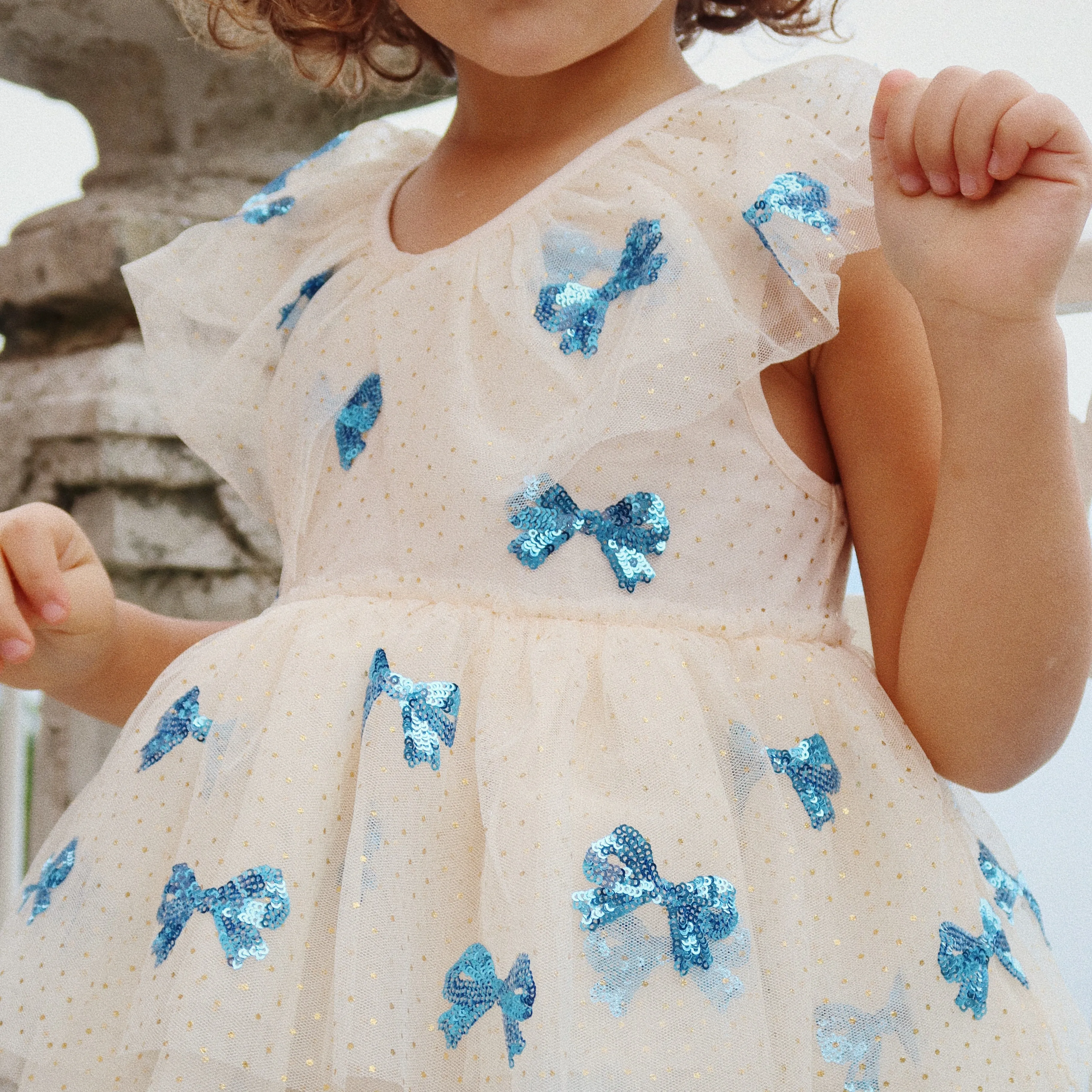 Yvonne Embroidered Sequin Bow Print Tulle Party Dress