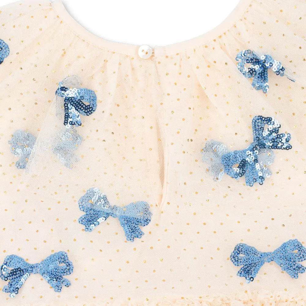Yvonne Embroidered Sequin Bow Print Tulle Party Dress