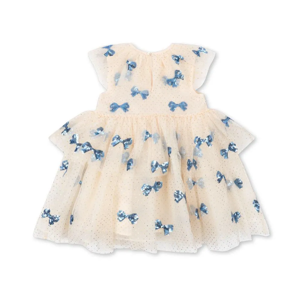 Yvonne Embroidered Sequin Bow Print Tulle Party Dress
