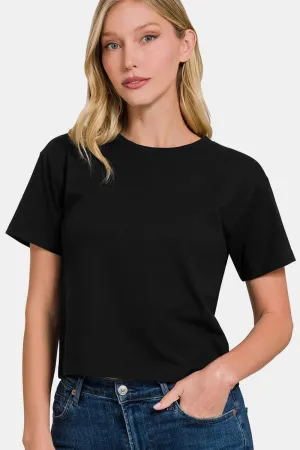 Zenana Round Neck Short Sleeve Cropped T-Shirt for Women