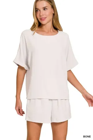 Zenana Woven Airflow Top & Shorts Set
